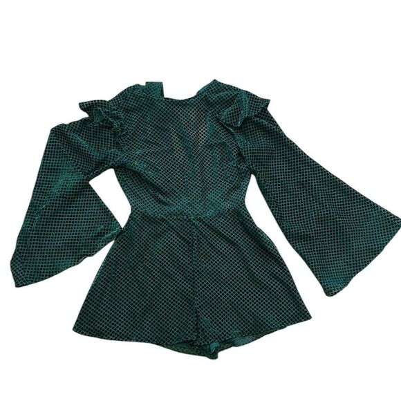 Keepsake Polka Dot Romper Bell Sleeve Green Size Small Open Back - Picture 7 of 13